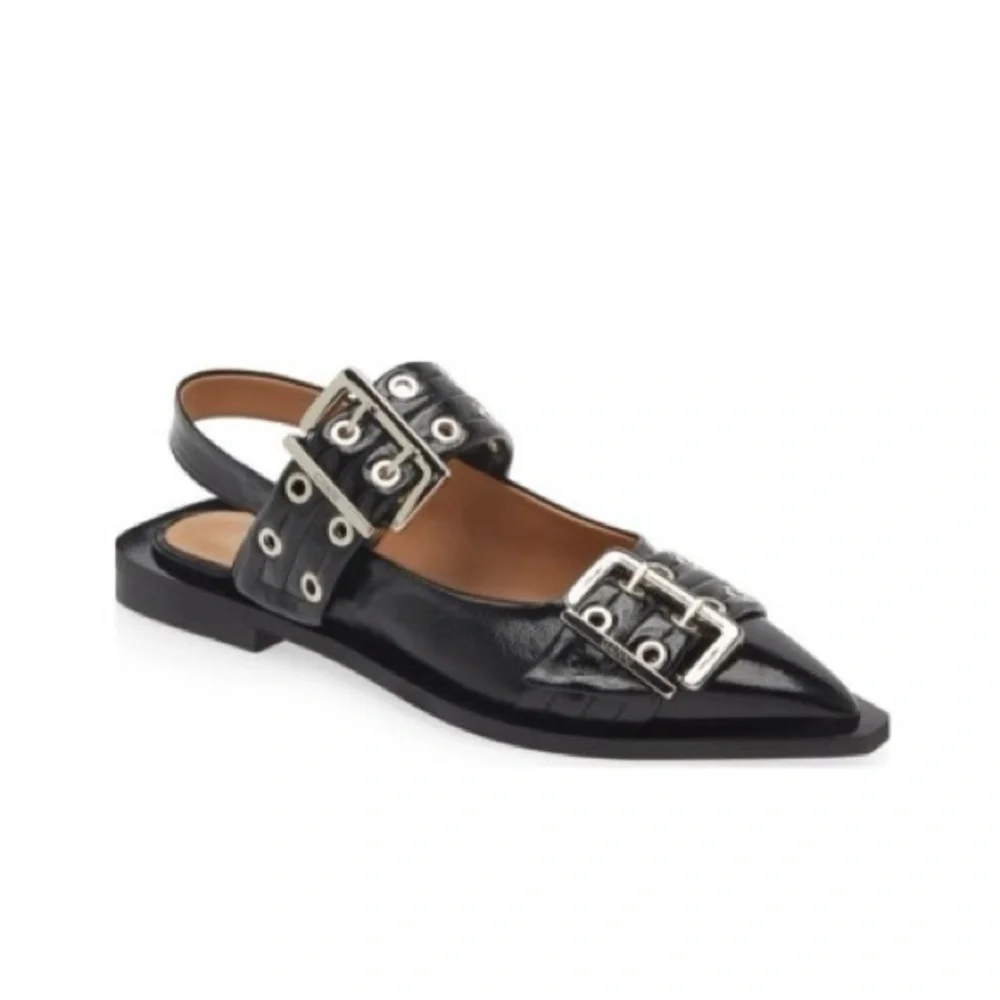GANNI š¤ Chunky Buckle Slingback Ballerina Flats - Picture 1 of 16